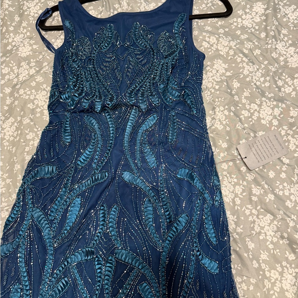 Adrianna Papell Teal Embellished Prom Dress